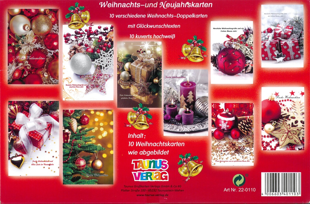 Box 10 verschiedene Weihnachts-Doppelkarten wie abgebildet