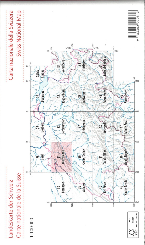 Carte nationale 1:100'000 Biel/Bienne KALH 31