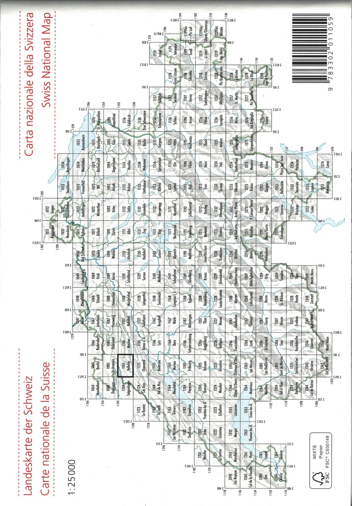 Carte nationale 1:25'000 Bellelay KALF 1105