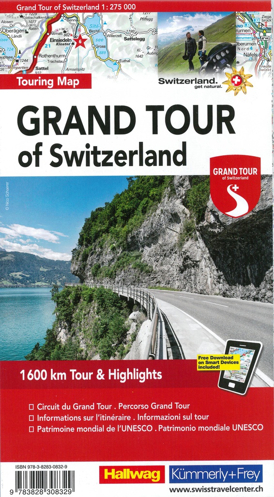 Touring Map 1:275'000 Grand Tour of Switzerland