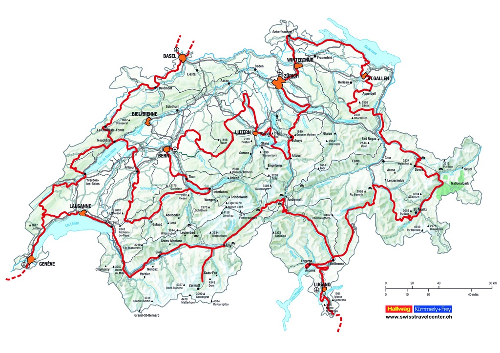 Touring Map 1:275'000 Grand Tour of Switzerland