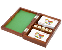 Boîte en bois avec cartes et jeu de dés