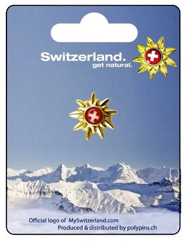  Pins Edelweiss gold CH-Kreuz