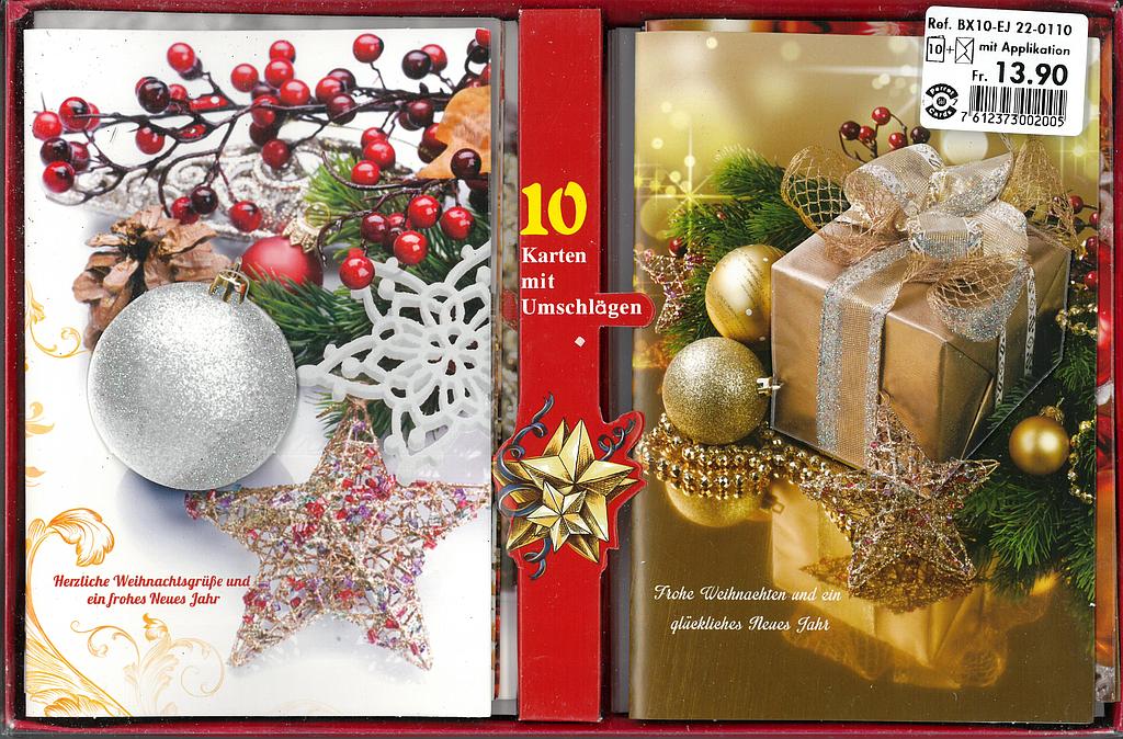 Box 10 verschiedene Weihnachts-Doppelkarten mit Applikation (statt 13.90)