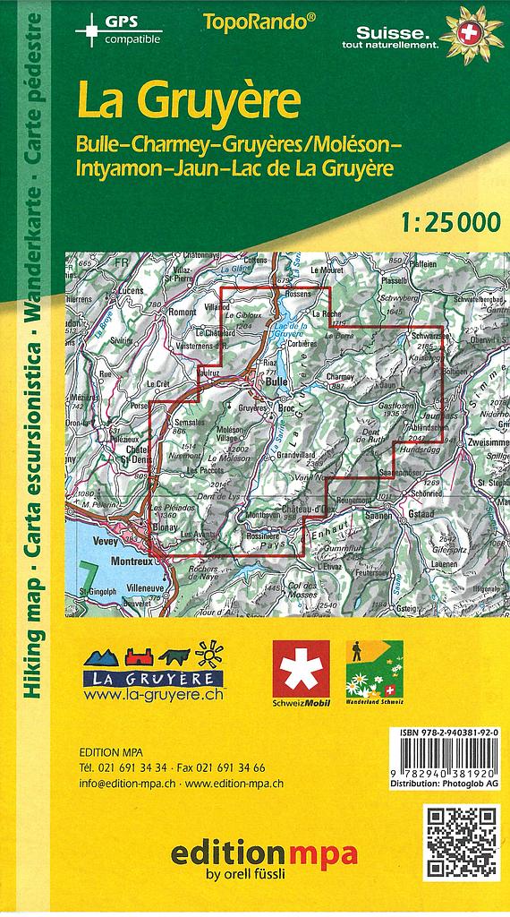 Carte pédestre 1:25'000 La Gruyère, Bulle, Charmey, Jaun, Intyamon