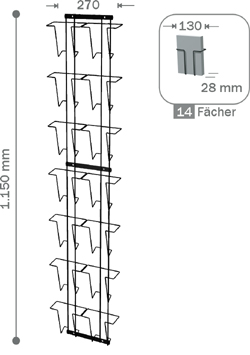 Wanddisplay 14 Fächer HF für Grußkarten ~B6