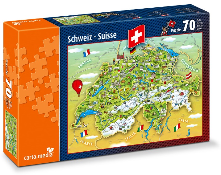 Puzzle 70 pcs Carte illustrée de la Suisse