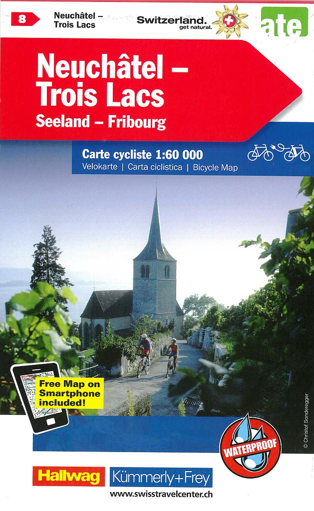 Velokarte 1:60'000 Neuenburg-Drei Seen-Seeland-Freiburg VK08