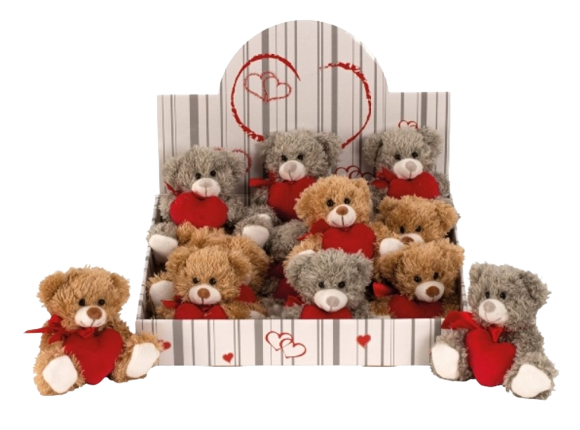 Display de 16 ours en peluche avec coeur (9.90/pce)