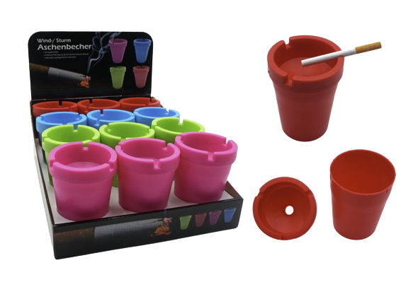 Display 12 cendriers colorés anti-vent (6.90/pce)