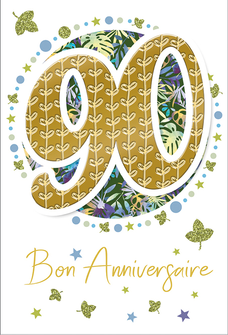 Mélange de 5 cartes div. prix Anniv. âge fixe 90 ans