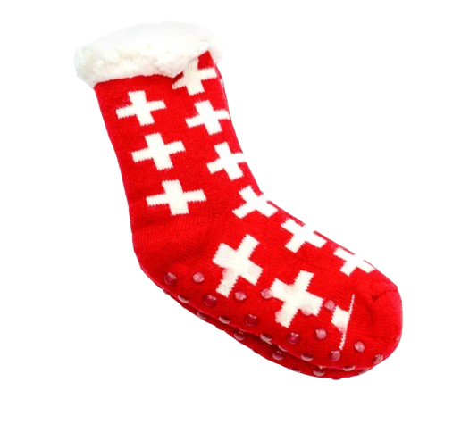 [MS SO1800] Chaussettes avec semelle ABS croix suisse (taille 35-38)
