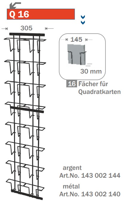 Wanddisplay 16 Fächer für Grußkarten ~14x14cm