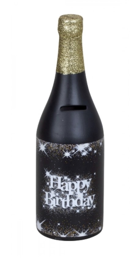 Spardose &quot;Happy Birthday&quot; aus Keramikflasche