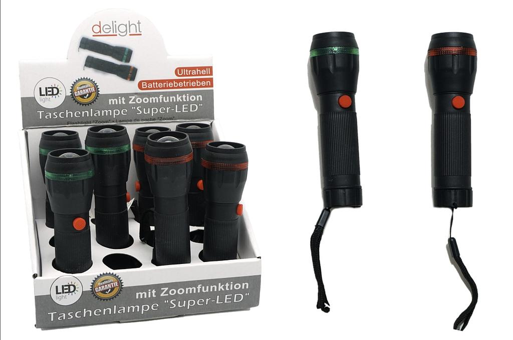 Display 12 Taschenlampen mit LED-Zoom-Funktion (4,90/Stk)