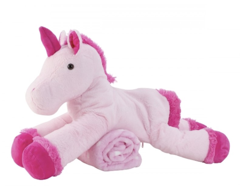 Licorne rose peluche avec sa couverture