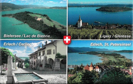 [MG Pi25391/4] Aimant en plexi Erlach, île St-Pierre, Ligerz, Lac de Bienne