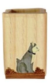 [CN KEY-PHB012b] Porte crayon en bois avec husky