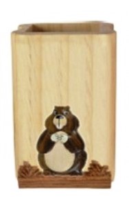 [CN KEY-PHB012c] Porte crayon en bois avec marmotte