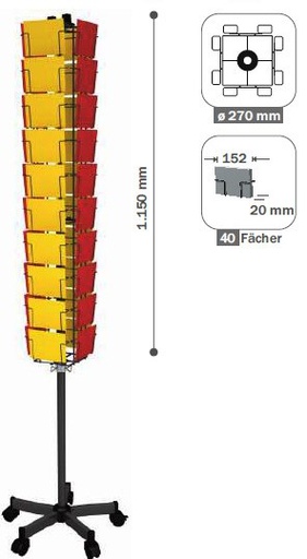 [PKR40] Bodendrehständer 40 Fächer QF für Postkarten A6