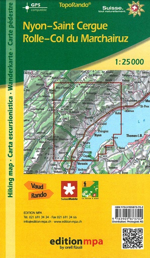 [BZ24490690] Carte pédestre 1:25'000 (VD) Nyon, Saint Cergue, Rolle, Col du Marchairuz
