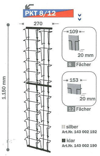 [Pkt8/12] Wanddisplay 20 Fächer (12QF+8HF) für Postkarten A6