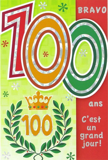 [AG 72878] Carte Anniv. 100 ans (âge fixe)