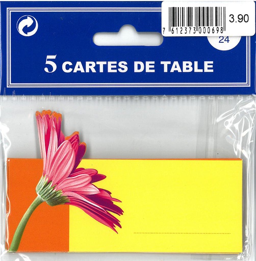 [CT 17857] Sachet 5 cartes de table avec découpe