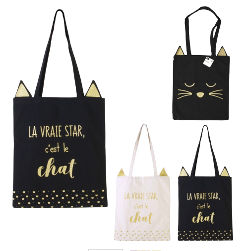 [ZE SH1756] 2 Tote-Bags &quot;La vraie star, c'est le chat&quot; 9.90/pce