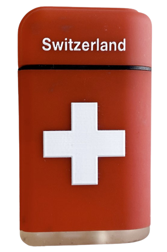 [BQ 0021] Display 25 Feuerzeuge rot Brenner SWITZERLAND (6.90/Stk.)