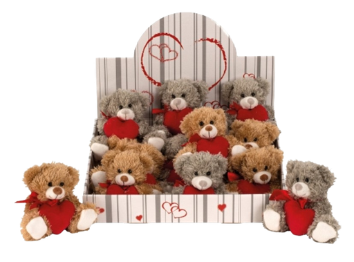 [ZE 2207] Display de 16 ours en peluche avec coeur (9.90/pce)