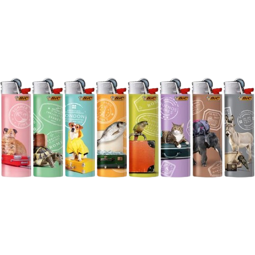 [BQ 969977.1] Display 50 briquets BIC  &quot;Animaux en voyage&quot; (2.50/pce)